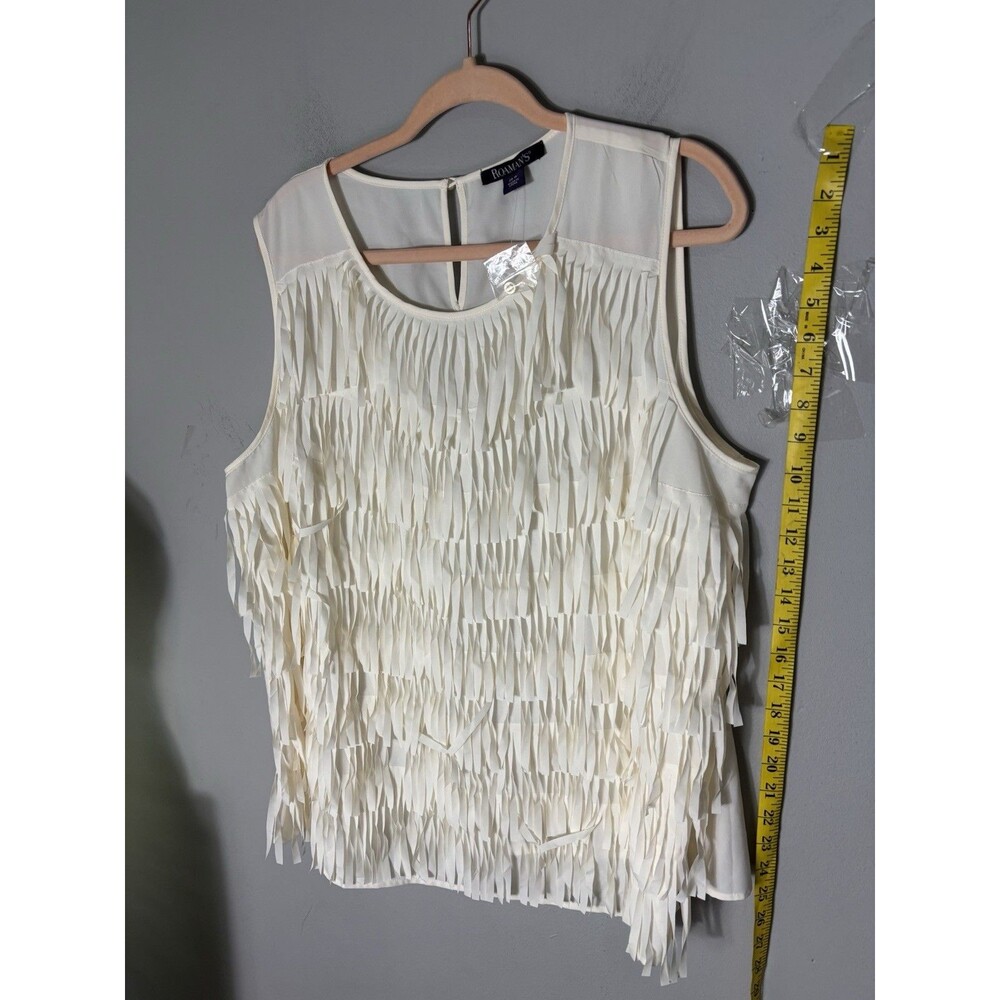 Ivory Fringed Sleeveless Lightweight Roamans Top Women’s Plus Size 20W